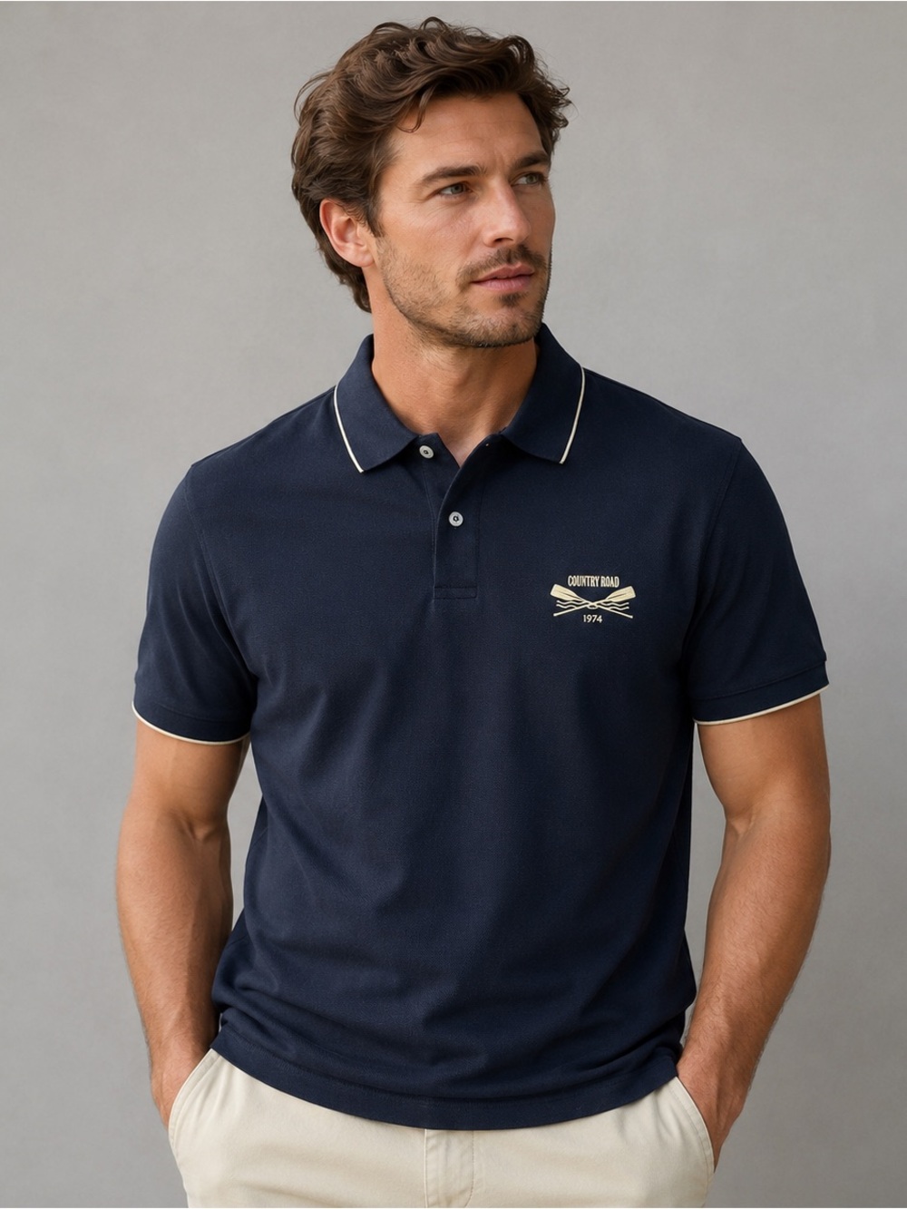 Country Road Men's Navy Polo Shirt with Contrast Trim